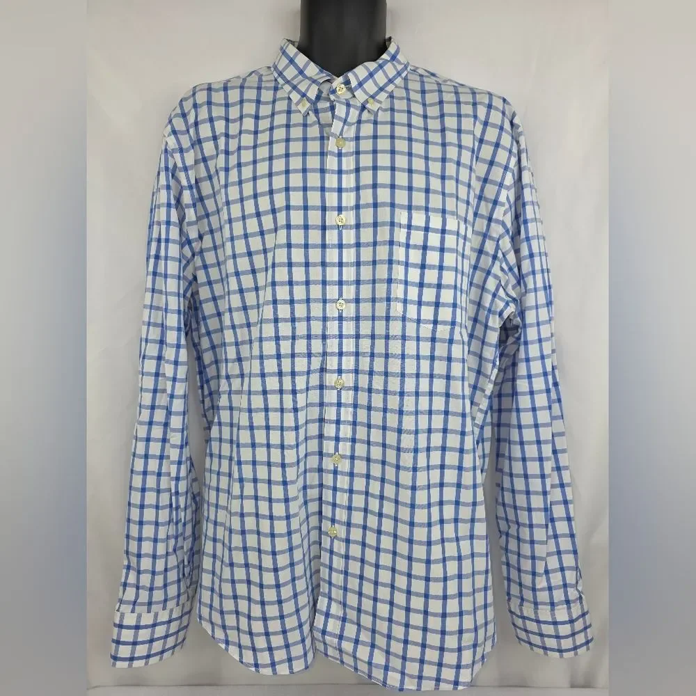 J. Crew Men's Tailored Blue White Check Button Down Shirt Size XL X-1935